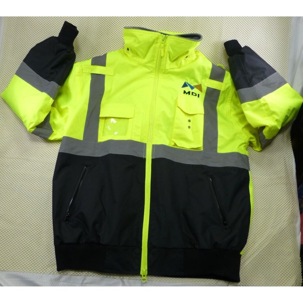 Petra Roc Hi-Vis Lime/Black Safety Jacket Detachable Hood Reflective Stripes ANS